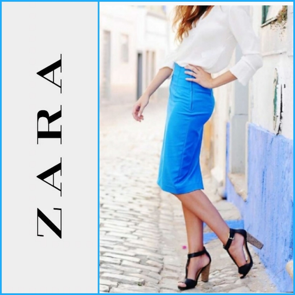 Zara Woman Blue Pencil Skirt size Medium